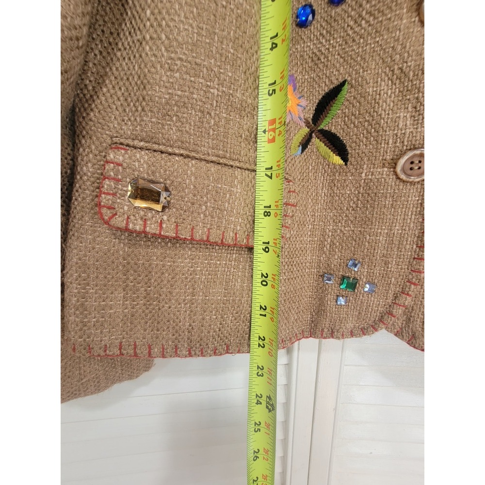VTG Y2K Tweed Blazer Focus 2000 Womens Sz Embroidered Gems Boho Western Fall - Picture 5 of 11